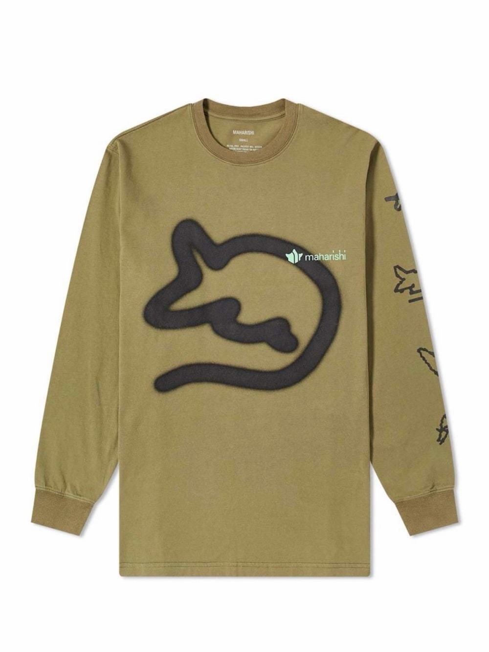 Maharishi x Stray Rats Long Sleeve Graphic Tee Shirt Olive Green Organic Cotton